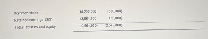 Common stock \begin{tabular}{rr} \( (4,200,000) \) & \( (300,000) \) \\ \( (3,861,000) \) & \( (156,000) \) \\ \hline\( (9,56