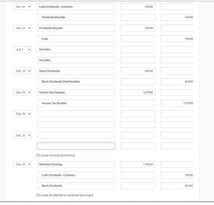 Dividends Payable Dividends Payable 94000 Cash No Entry No Entry Stock Dividends Stock Dividends Distributable \( \operatorna