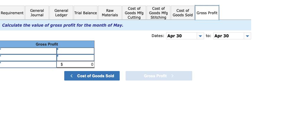 Calculate the value of gross profit for the month of May.