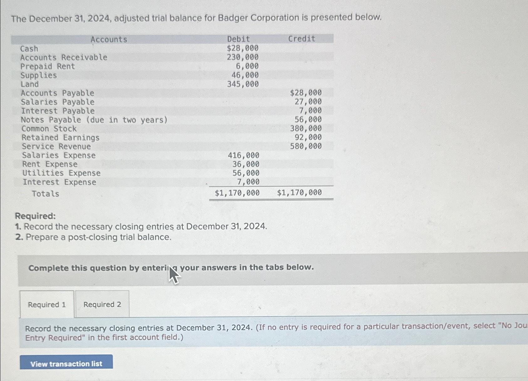 [Solved] The December 31, 2024, adjusted trial bal | SolutionInn