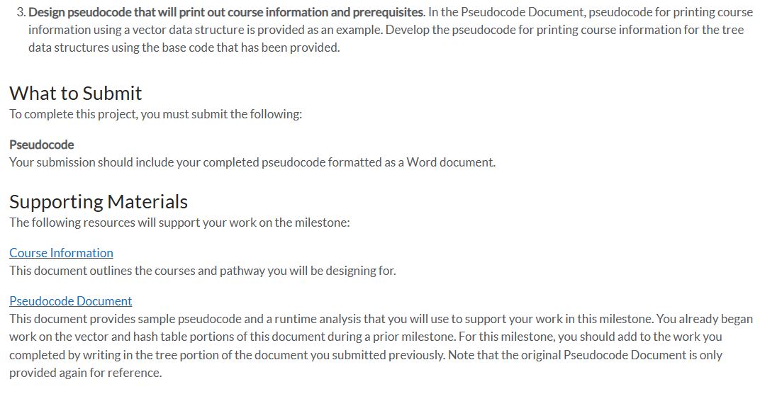 3. Design pseudocode that will print out course information and prerequisites. In the Pseudocode Document,