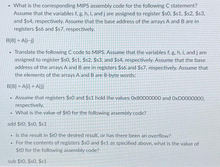 What is the corresponding MIPS assembly code for the following C statement? Assume that the variables f, g,