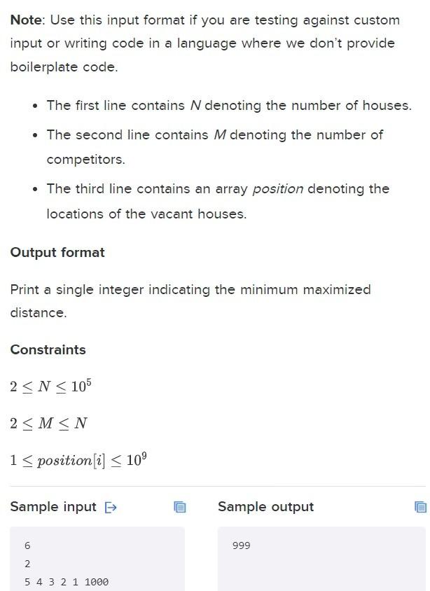 Note: Use this input format if you are testing against custom input or writing code in a language where we