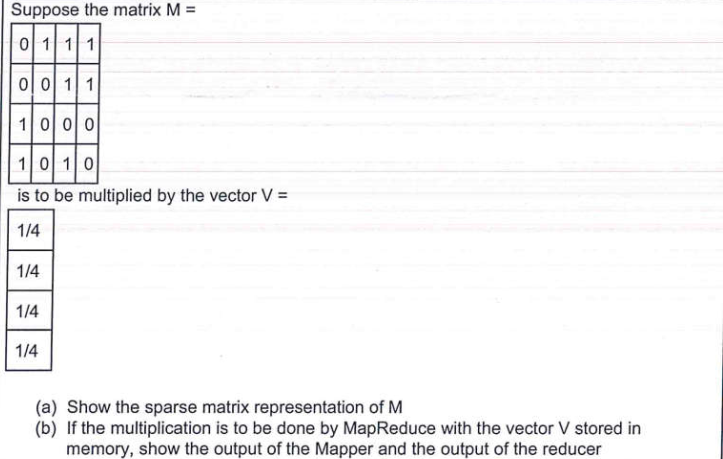 Suppose the matrix M = 0 1 1 1 0 0 1 1 1000 1010 is to be multiplied by the vector V = 1/4 1/4 1/4 1/4 (a)