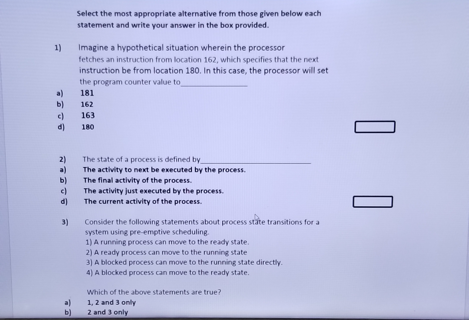 1) a) b) c) d) 2) a) b) c) d)  3) a) b) Select the most appropriate alternative from those given below each