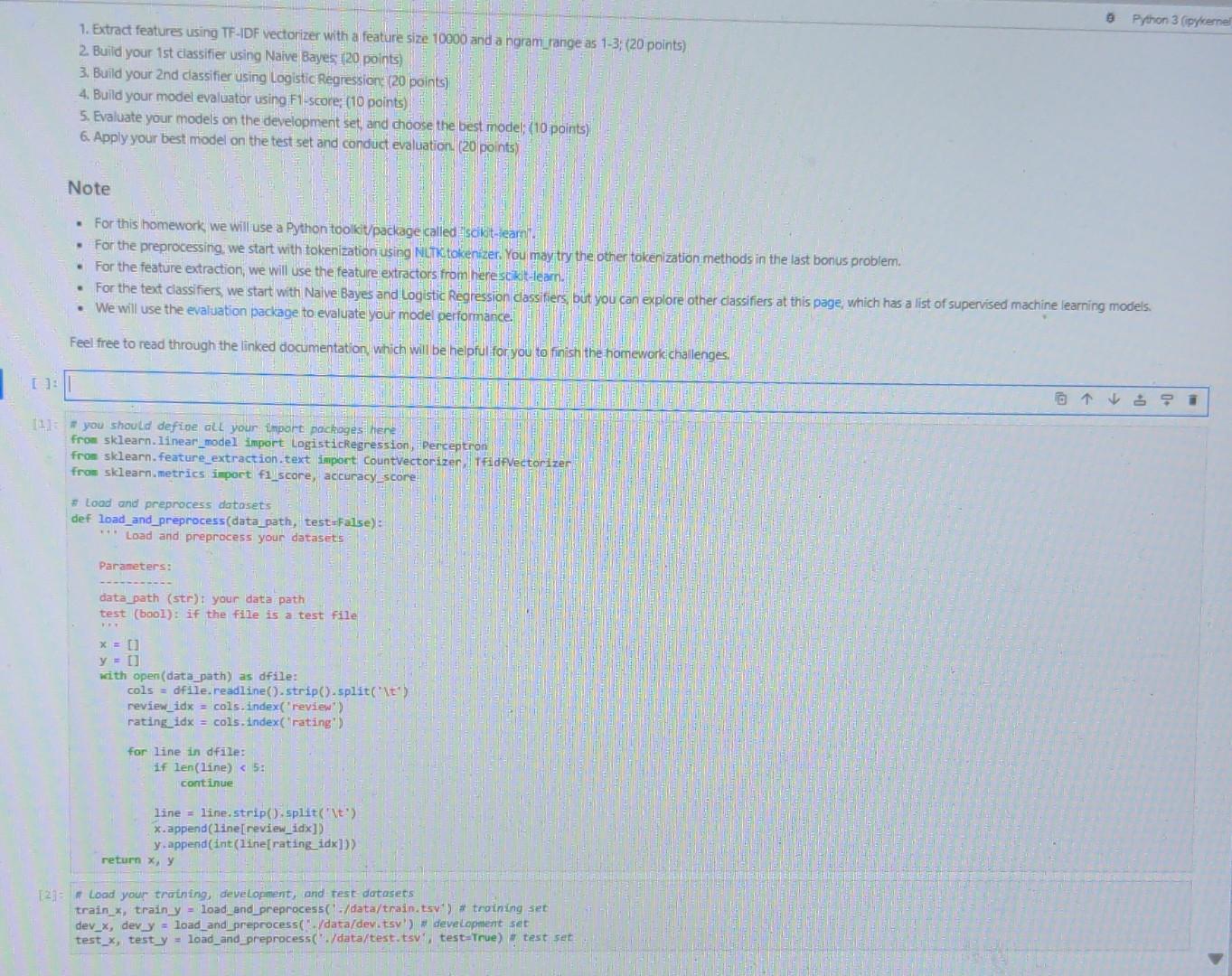 [ ]: 1. Extract features using TF-IDF vectorizer with a feature size 10000 and a ngram_range as 1-3; (20