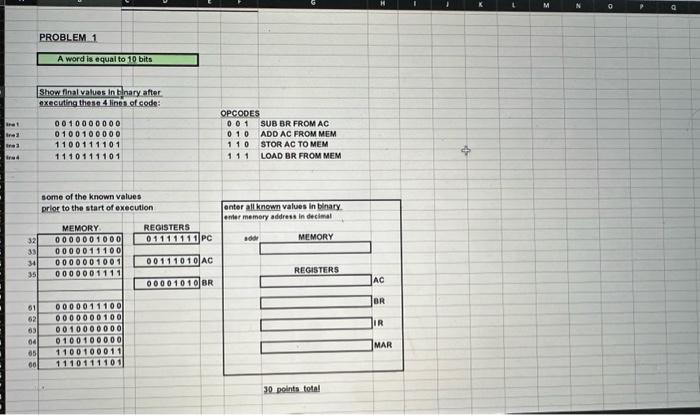 in 1 Ire tra3 PROBLEM 1 A word is equal to 10 bits 888888 Show final values in binary after executing these 4