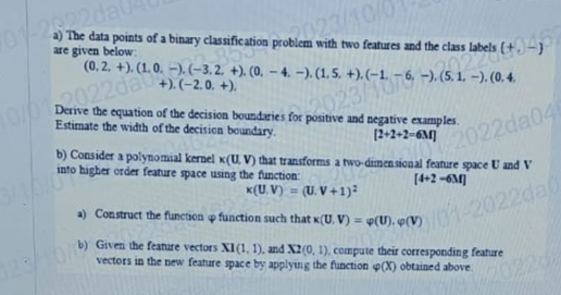 01-25, 2dal The data points of a binary classification problem with two features and the class labels (+,-)