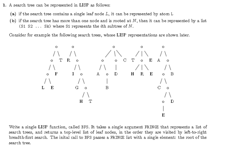 1. A search tree can be represented in LISP as follows: (a) if the search tree contains a single leaf node L,