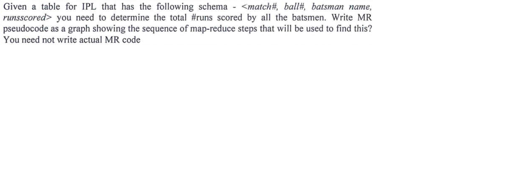 Given a table for IPL that has the following schema - you need to determine the total #runs scored by all the