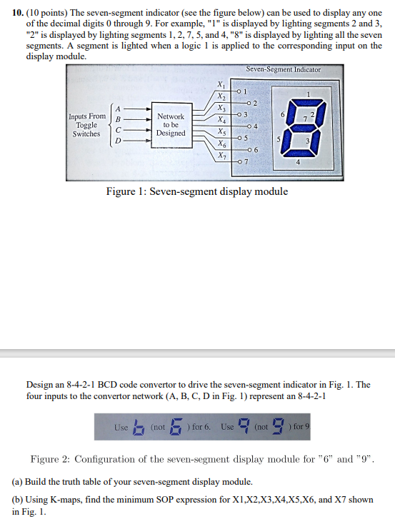 10. (10 points) The seven-segment indicator (see the figure below) can be used to display any one of the