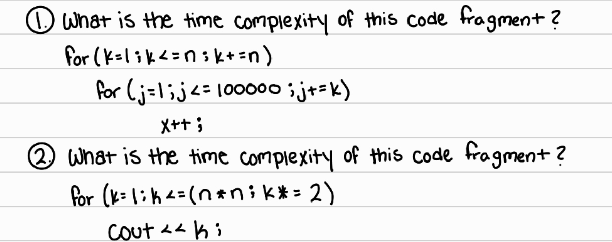 1 What is the time complexity of this code fragment? for (k=lik