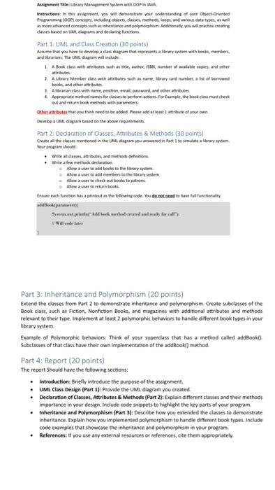 Assignment Title: Library Management System with OOP in JAVA Instructions in this assignment, you will