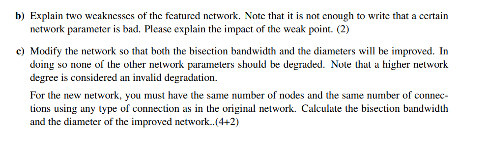 b) Explain two weaknesses of the featured network. Note that it is not enough to write that a certain network