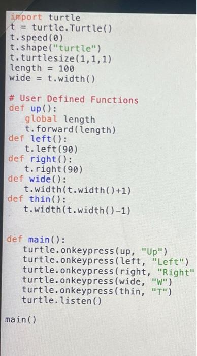 import turtle t = turtle. Turtle() t.speed (0) t.shape(
