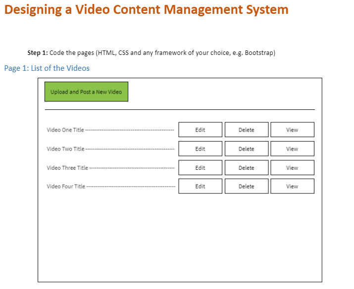 Designing a Video Content Management System Step 1: Code the pages (HTML, CSS and any framework of your