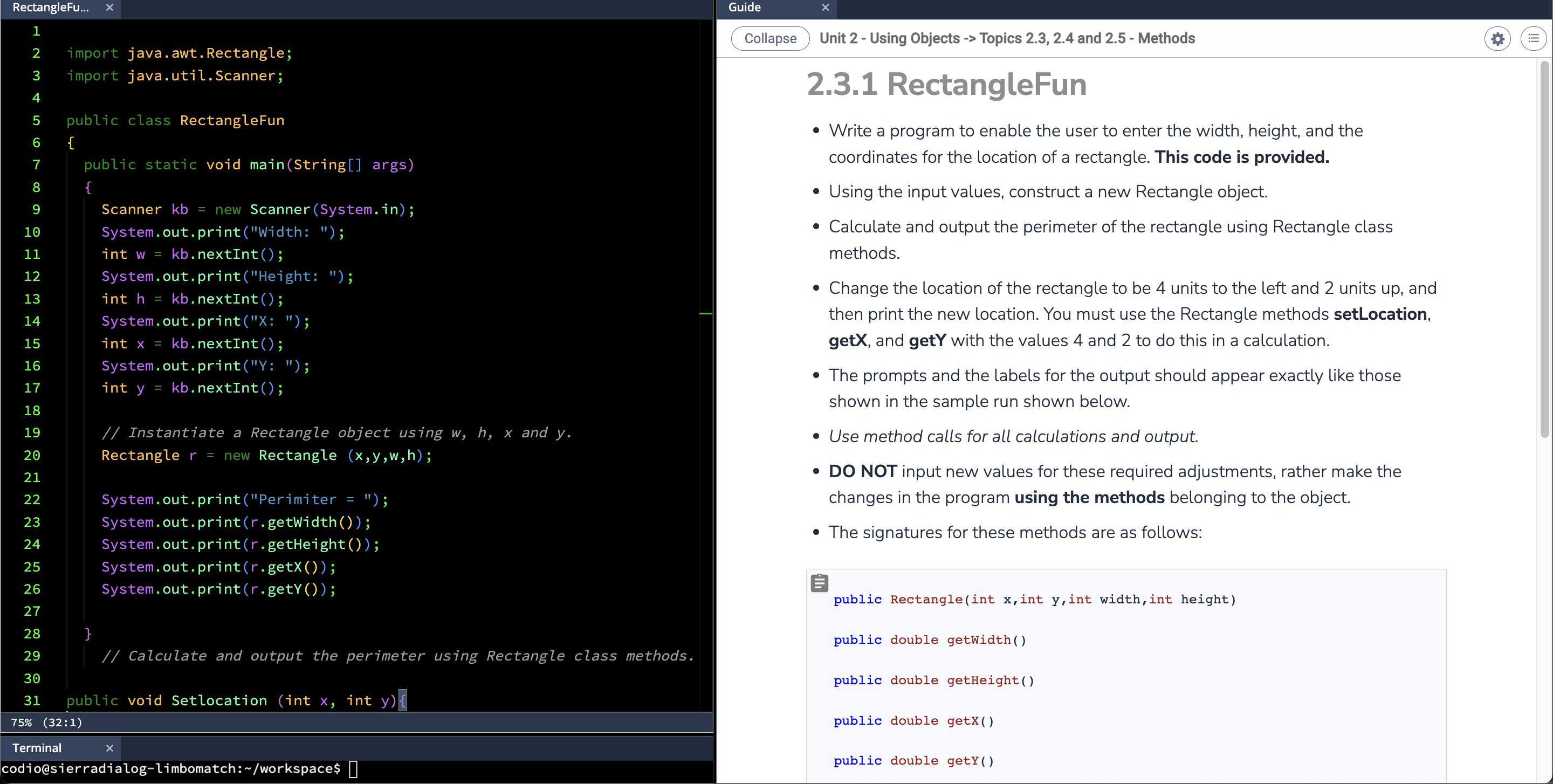 RectangleFu... X 1 2 import java.awt. Rectangle; W N 3 import java.util.Scanner; 4 5 public class