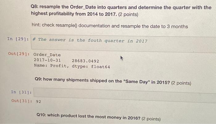 Q8: resample the Order_Date into quarters and determine the quarter with the highest profitability from 2014