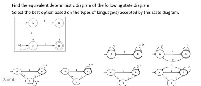 Find the equivalent deterministic diagram of the following state diagram. Select the best option based on the