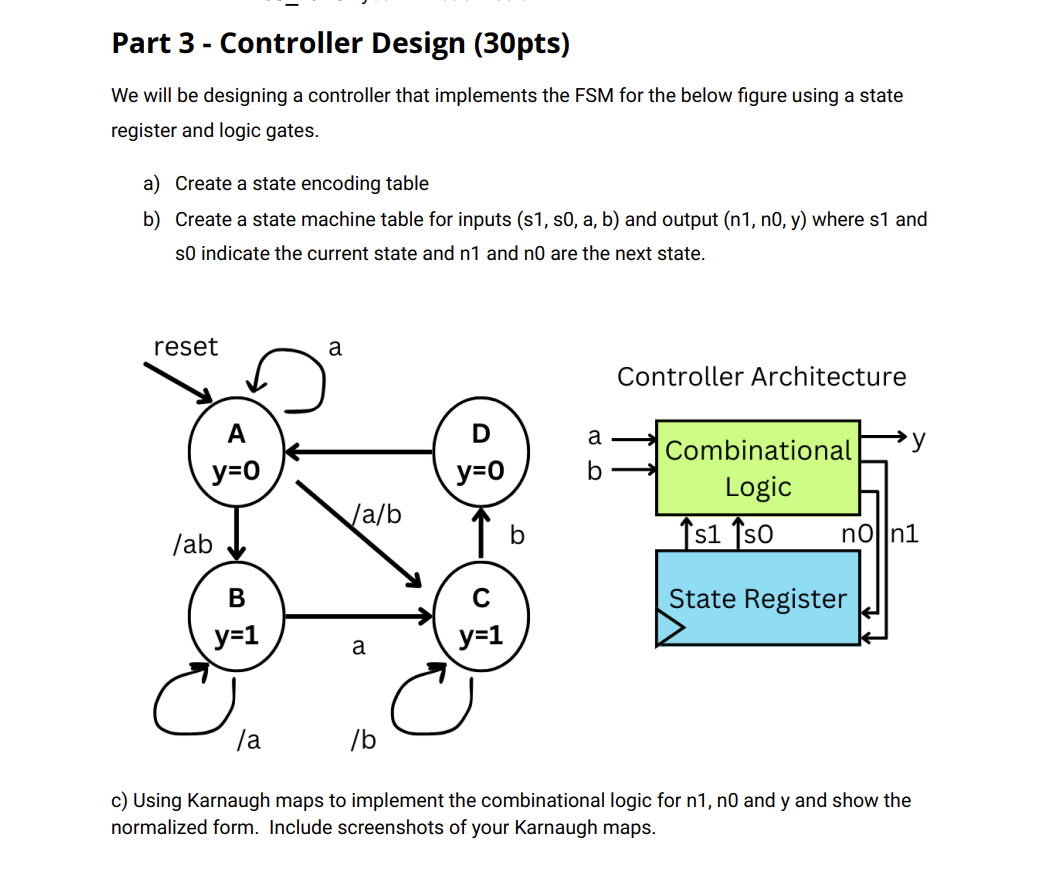 Part 3 - Controller Design (30pts) We will be designing a controller that implements the FSM for the below