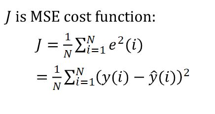 Jis MSE cost function: 1 J =  / / /=  e  (i) N N =  -(y(i)  (i)) N