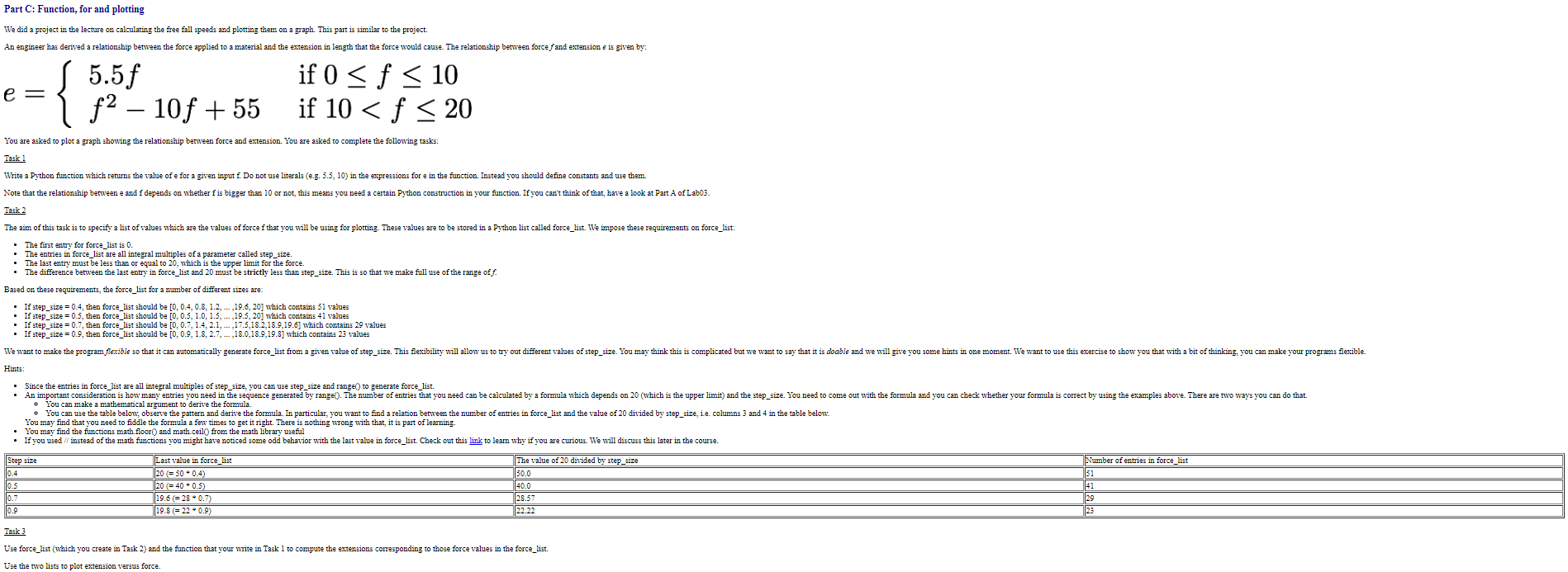 Part C: Function, for and plotting We did a project in the lecture on calculating the free fall speeds and