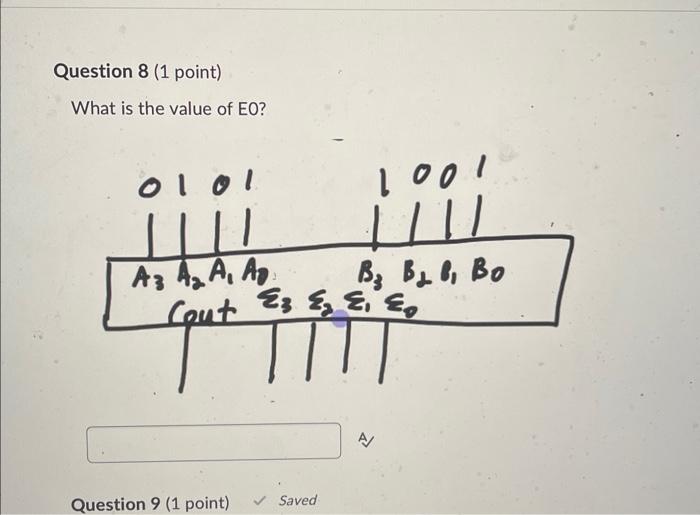 Question 8 (1 point) What is the value of EO? 01 01 A3 A A A Lout Es & E, E, qut TIT Question 9 (1 point)