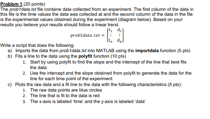 Problem 1 (20 points) The prob1data.txt file contains data collected from an experiment. The first column of