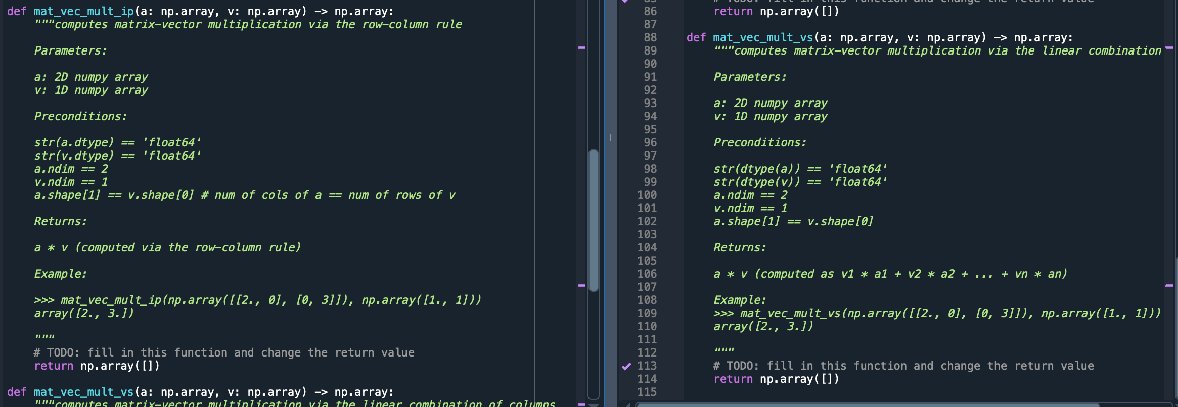 def mat_vec_mult_ip(a: np.array, v: np.array) > np.array: 
