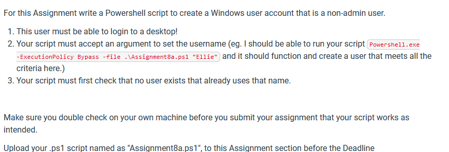 For this Assignment write a Powershell script to create a Windows user account that is a non-admin user. 1.