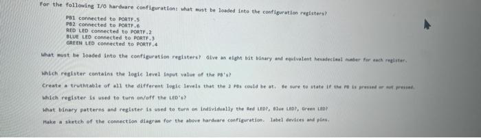 For the following 1/0 hardware configuration: what must be loaded into the configuration registers? PB1