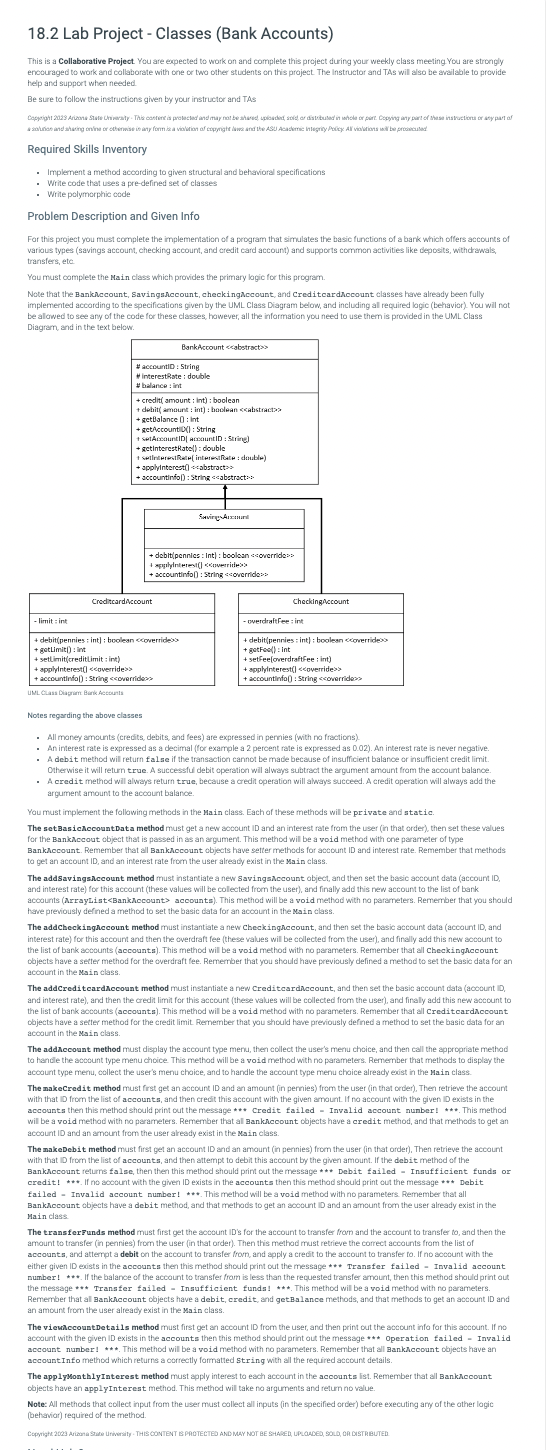 18.2 Lab Project - Classes (Bank Accounts) This is a collaborative Project. You are expected to work on and