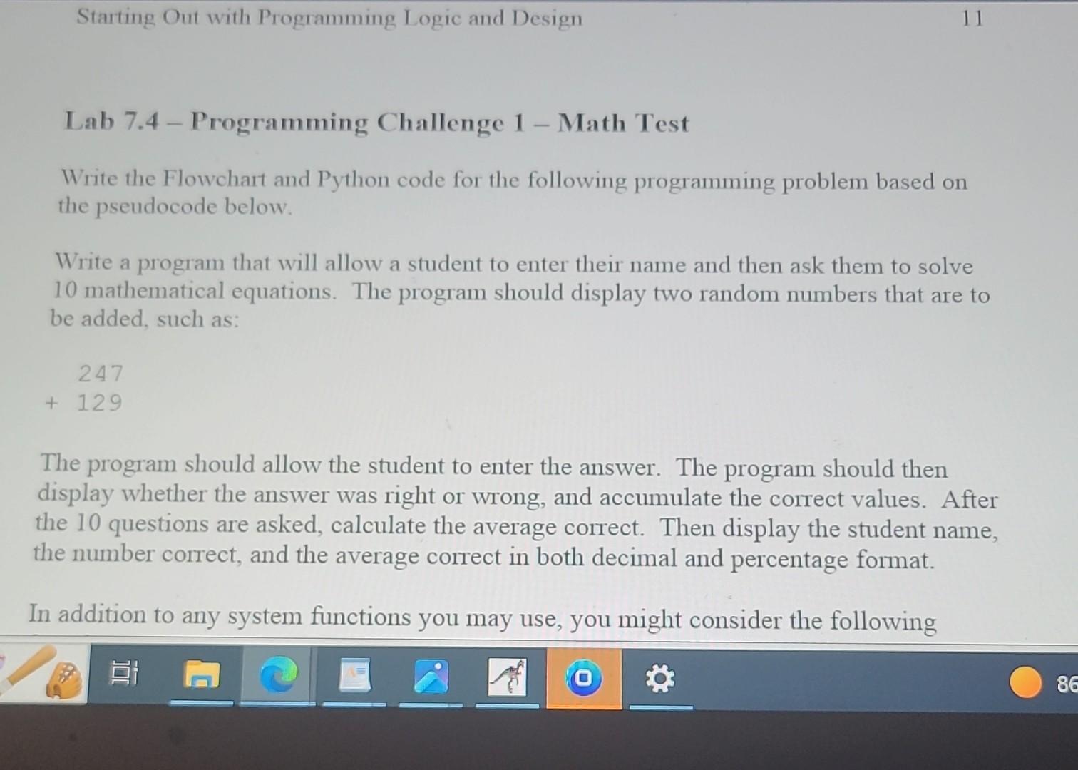 Starting Out with Programming Logic and Design Lab 7.4- Programming Challenge 1 - Math Test Write the