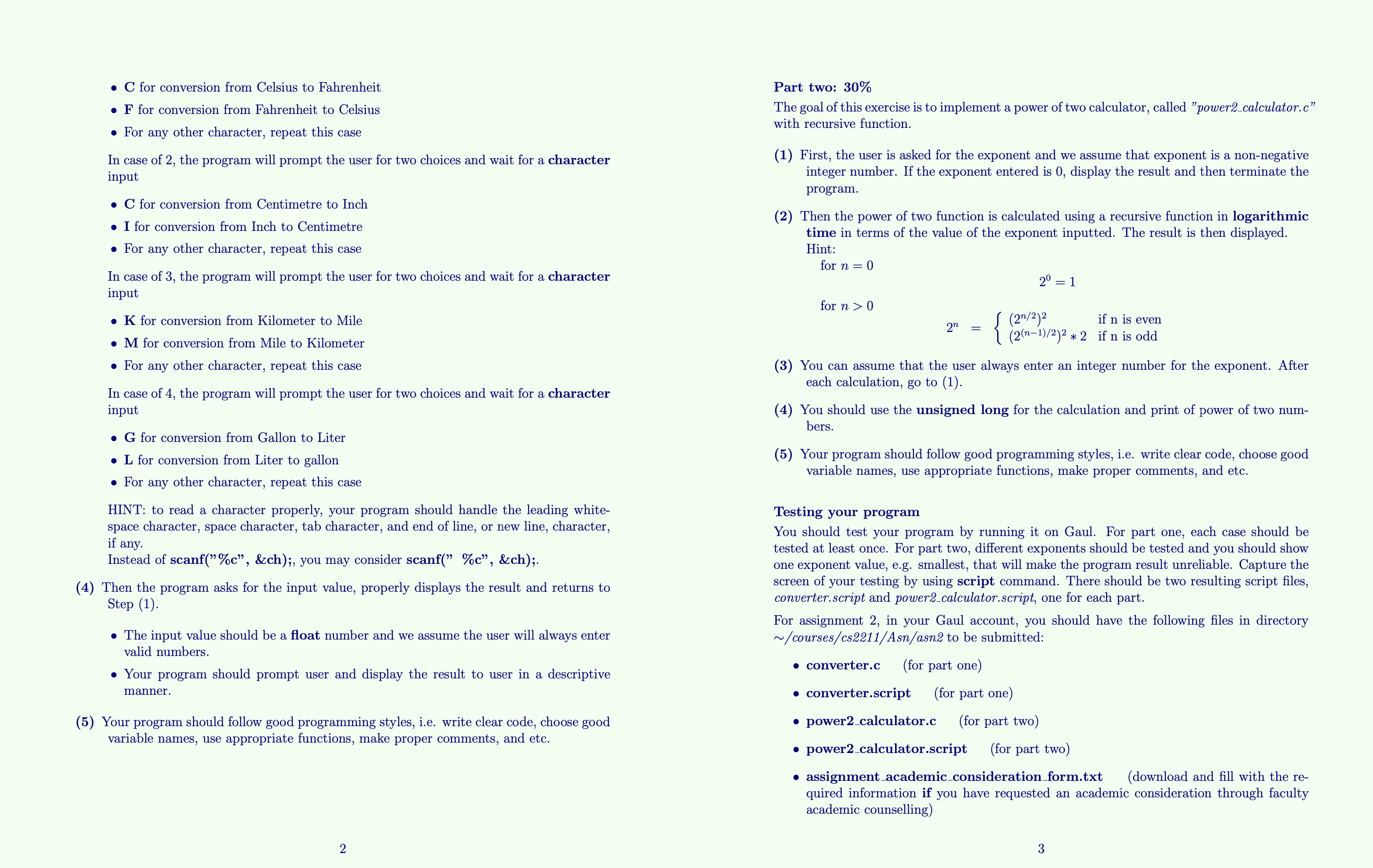 . C for conversion from Celsius to Fahrenheit . F for conversion from Fahrenheit to Celsius . For any other