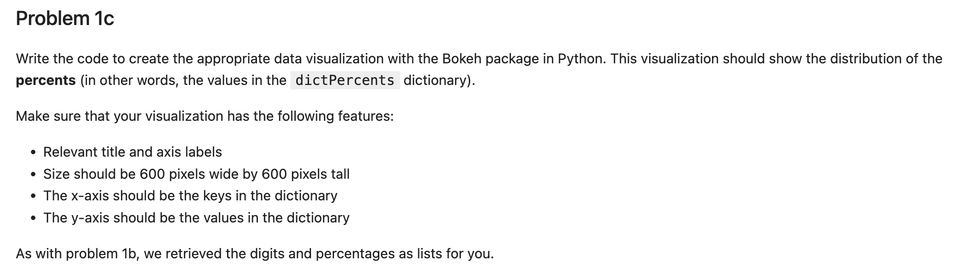 Problem 1c Write the code to create the appropriate data visualization with the Bokeh package in Python. This