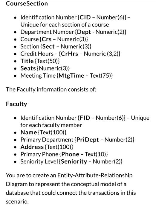 CourseSection Identification Number {CID-Number(6)} - Unique for each section of a course  Department Number