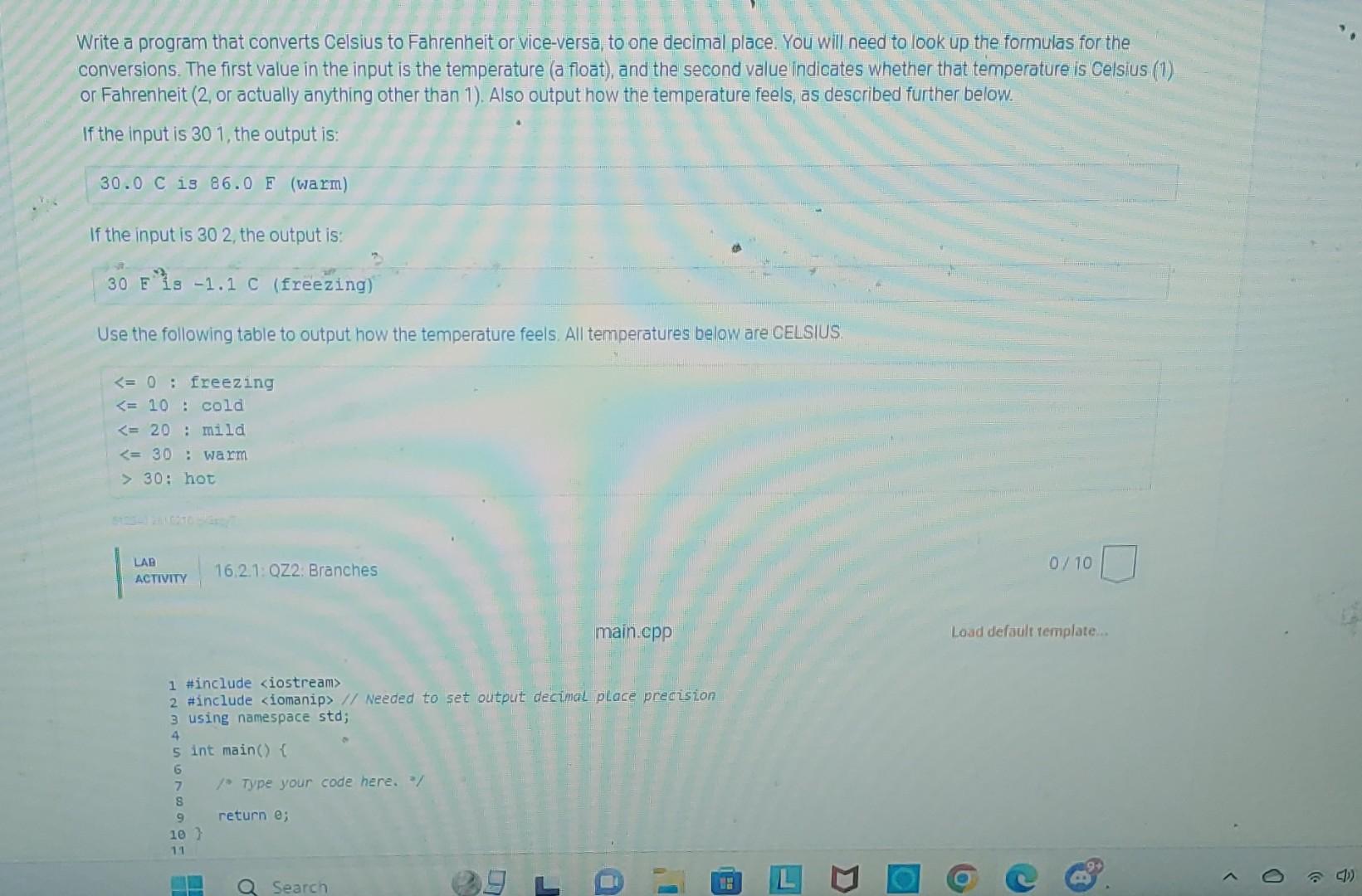 Write a program that converts Celsius to Fahrenheit or vice-versa, to one decimal place. You will need to