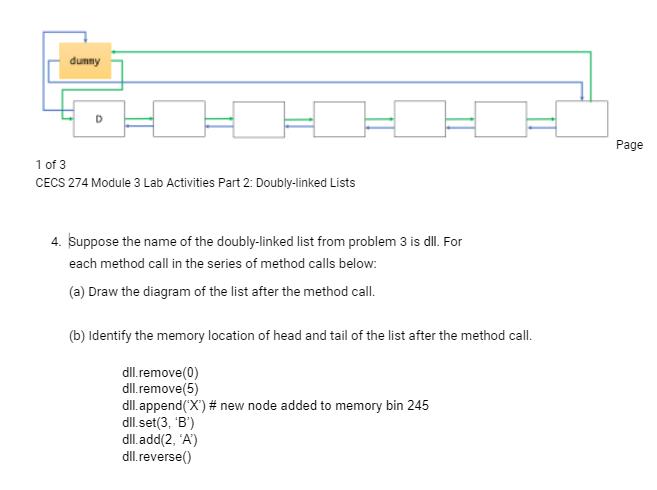 dunny 1 of 3 CECS 274 Module 3 Lab Activities Part 2: Doubly-linked Lists 4. Suppose the name of the