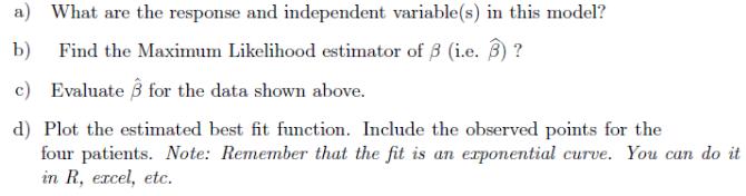 a) What are the response and independent variable(s) in this model? Find the Maximum Likelihood estimator of 3 (i.e. B) 
