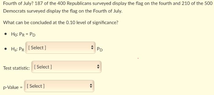 Fourth of July? 187 of the 400 Republicans surveyed display the flag on the fourth and 210 of the 500 Democrats surveyed