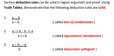 Various deduction rules can be used in logical argument and proof. Using