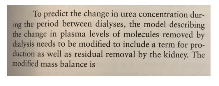To predict the change in urea concentration dur- ing the period between dialyses, the model describing the change in pla