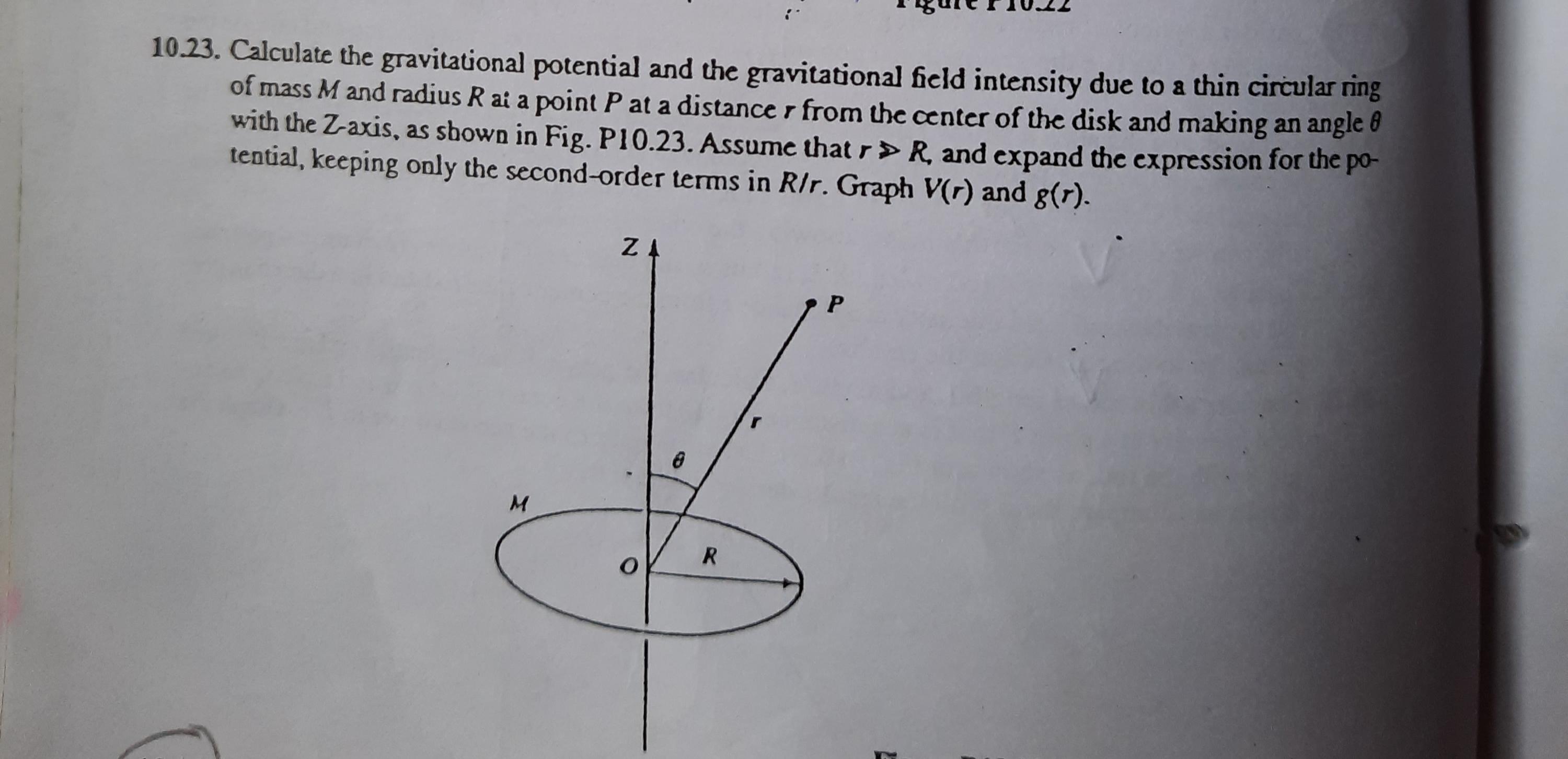 1013. Calculate the gravitational potential and the gravitational field intensity due to