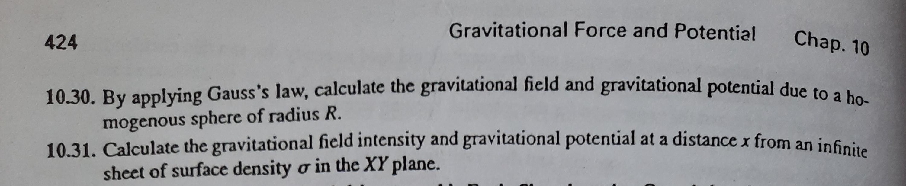 424 Gravitational Force and Potential Chap. 10 1030. By applying Gauss's law,