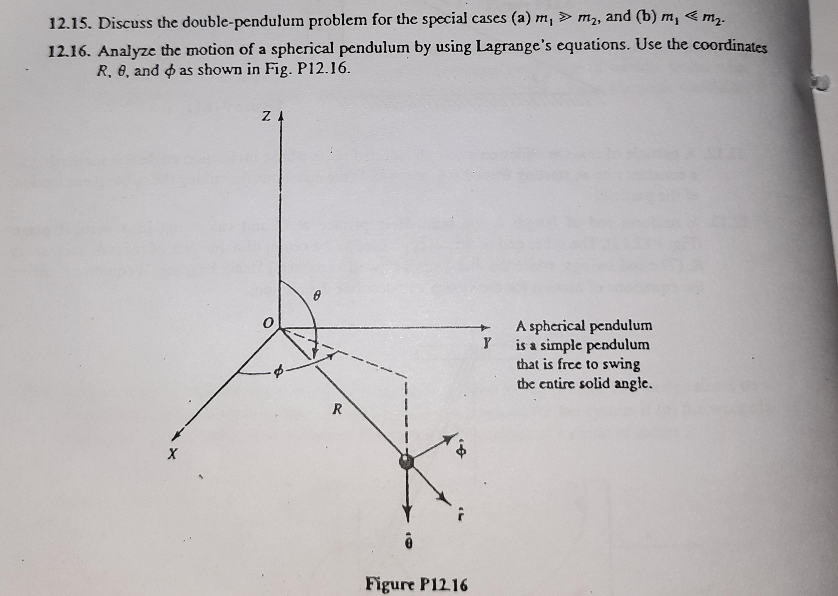 m2, 12.15. Discuss the double-pendulum problem for the special cases (a) m,