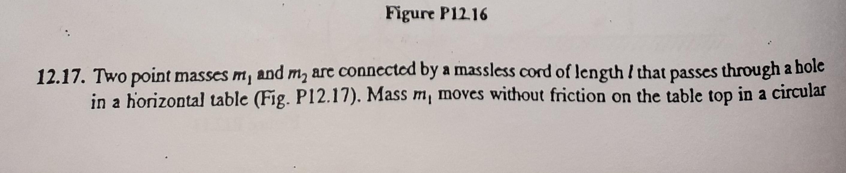 Figure P1216 12.17. Two point masses m, and m2 arc connectcd by