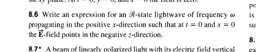 po 8.6 Write an expression for an R-state lightwave of frequency w