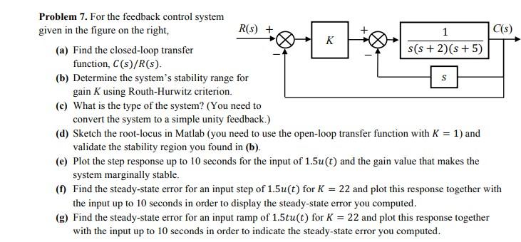 Problem 7. For the feedback control system given in the figure on