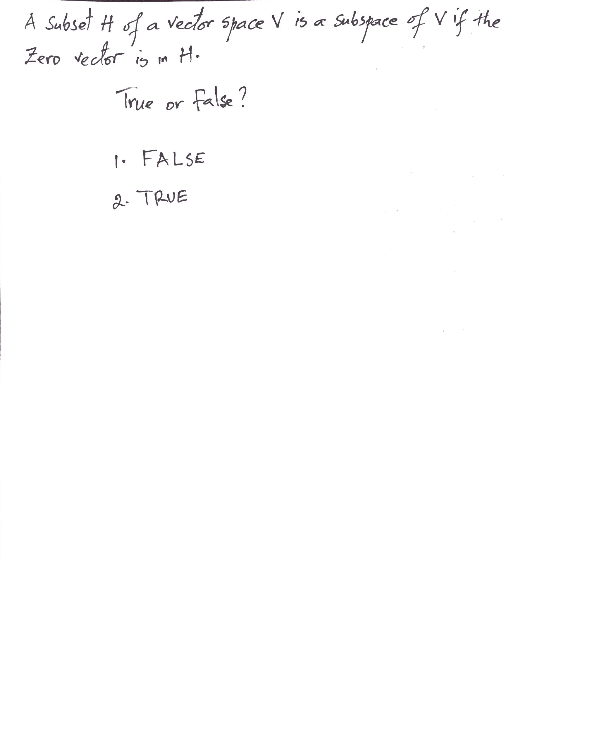 A Subset # fa Zero vector is im Ho Vector V is