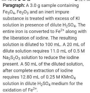 Paragraph: A 3.0 g sample containing FezO4, Fe203 and an inert impure